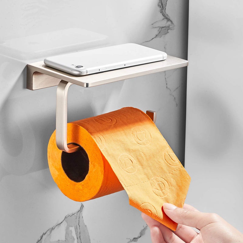 LANGPAI Toilet Paper Holder for Bathroom Solid Brass and Superior Hotel Style Tissue Roll Holder with Cell Phone Storage Nickel Finish - Image 4